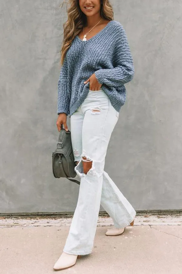 Pull-over blanc à la mode et à la silhouette creuse pour rester au chaud