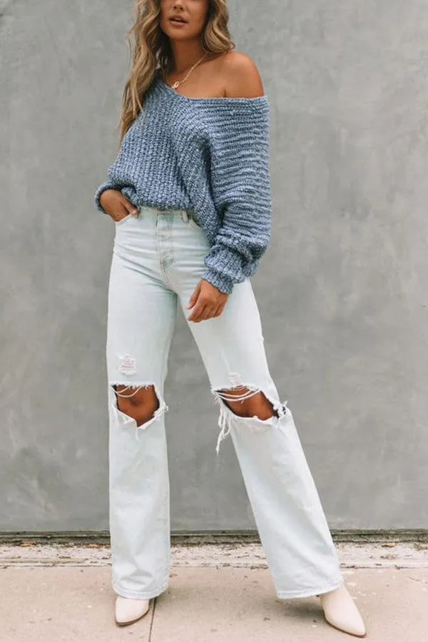 Pull-over blanc à la mode et à la silhouette creuse pour rester au chaud