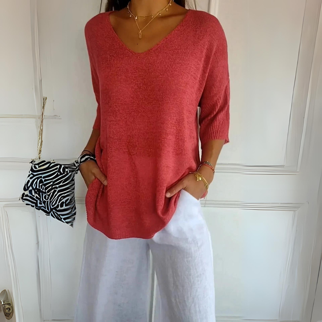 Marij - Pull décontracté à col en V pour femmes