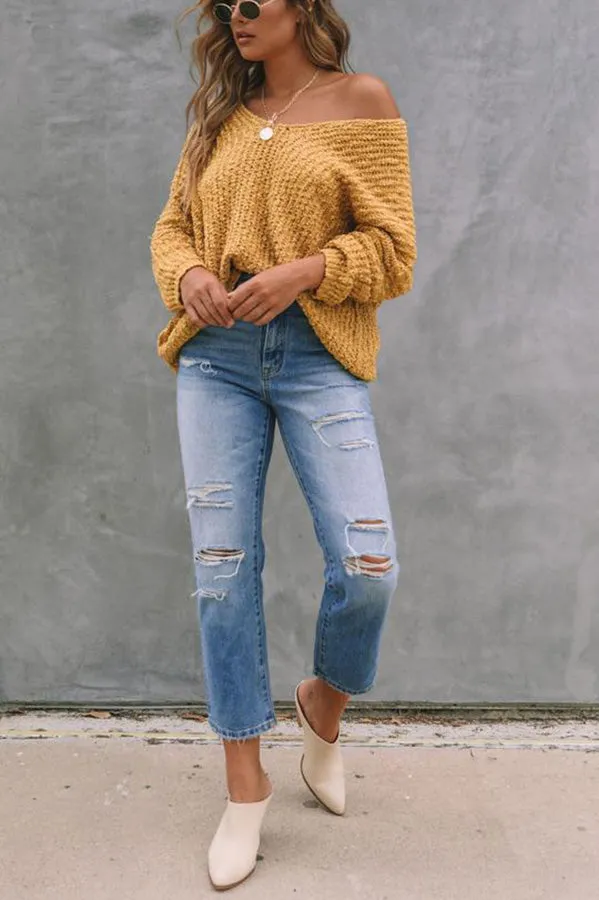 Pull-over blanc à la mode et à la silhouette creuse pour rester au chaud