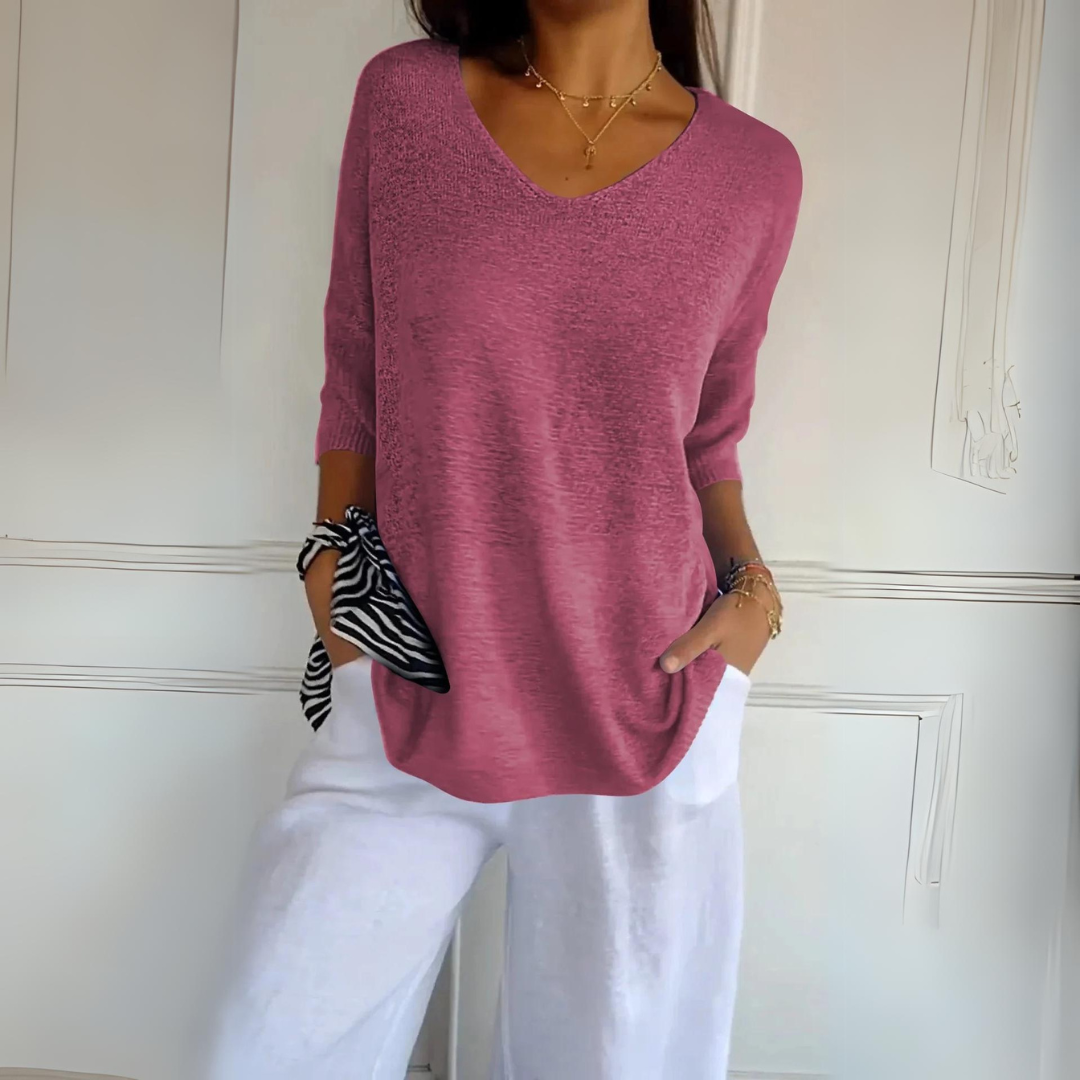 Marij - Pull décontracté à col en V pour femmes