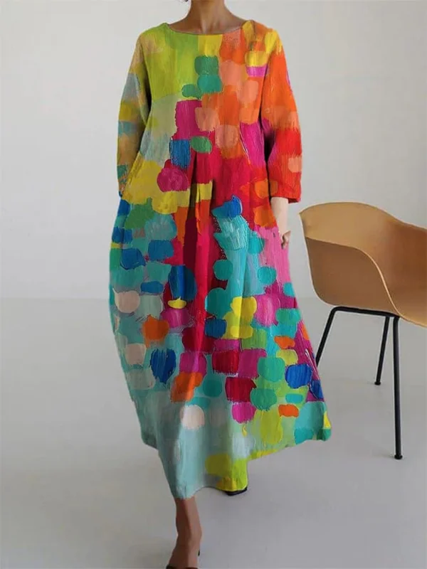 Eliana - Robe longue imprimée avec poches et manches à bracelets