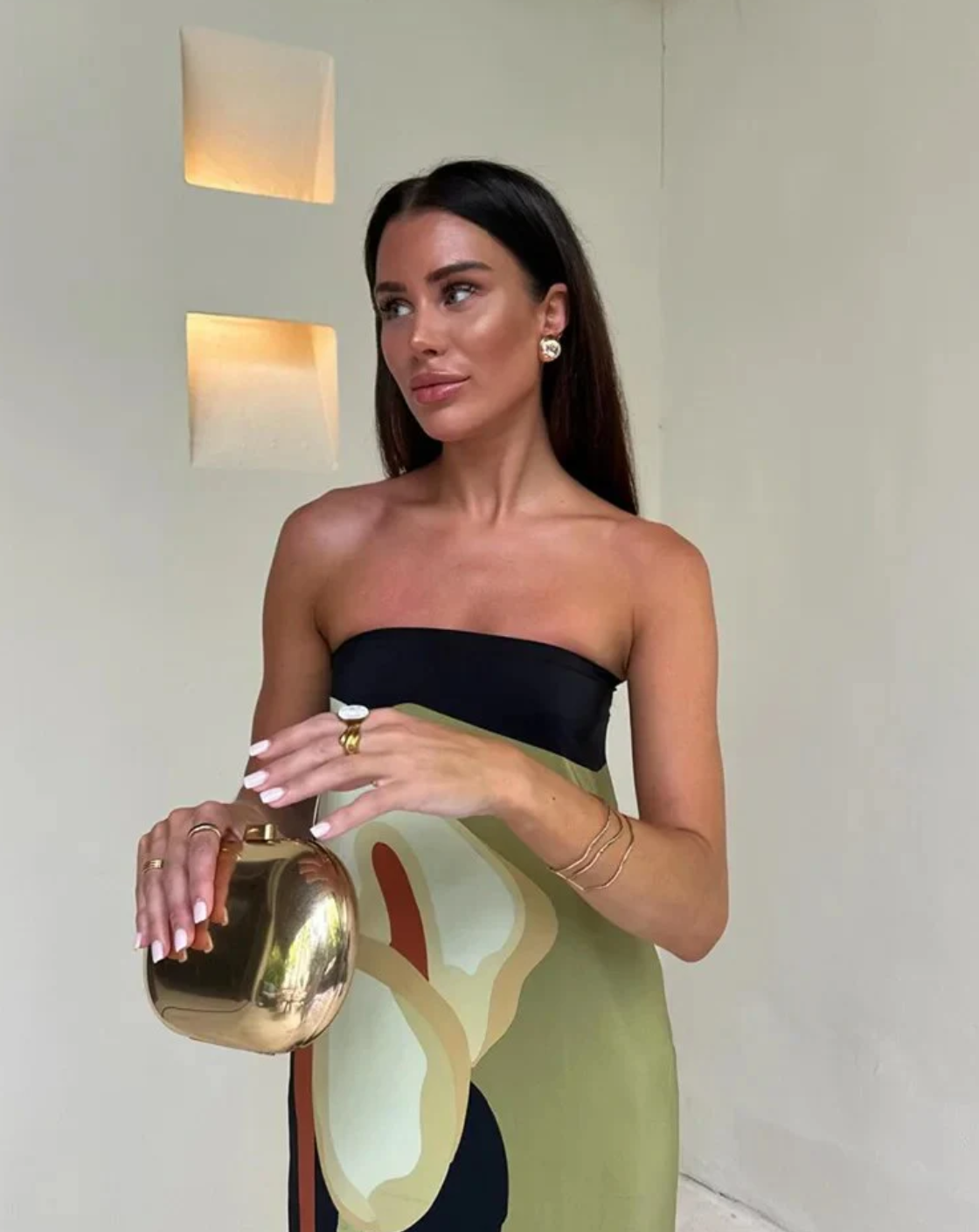 Naila - Robe longue sans bretelles à imprimé coloré