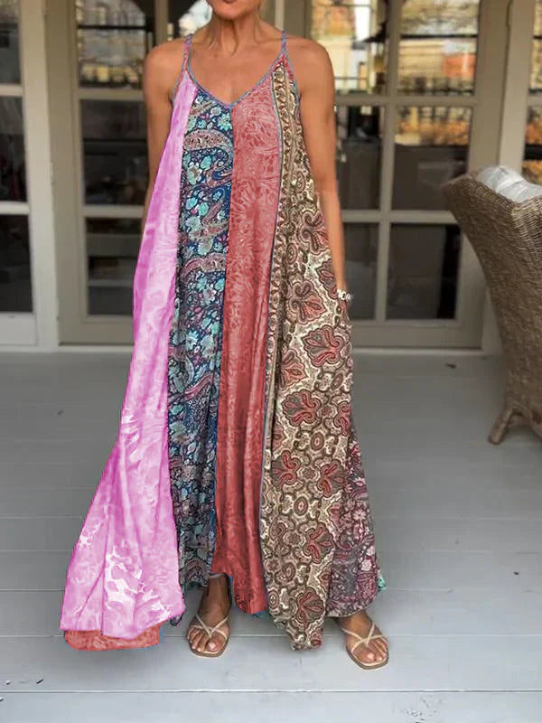 Robe à bretelles décontractée Elena avec blocs de couleurs et col en V