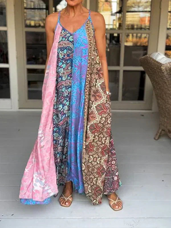 Robe à bretelles décontractée Elena avec blocs de couleurs et col en V