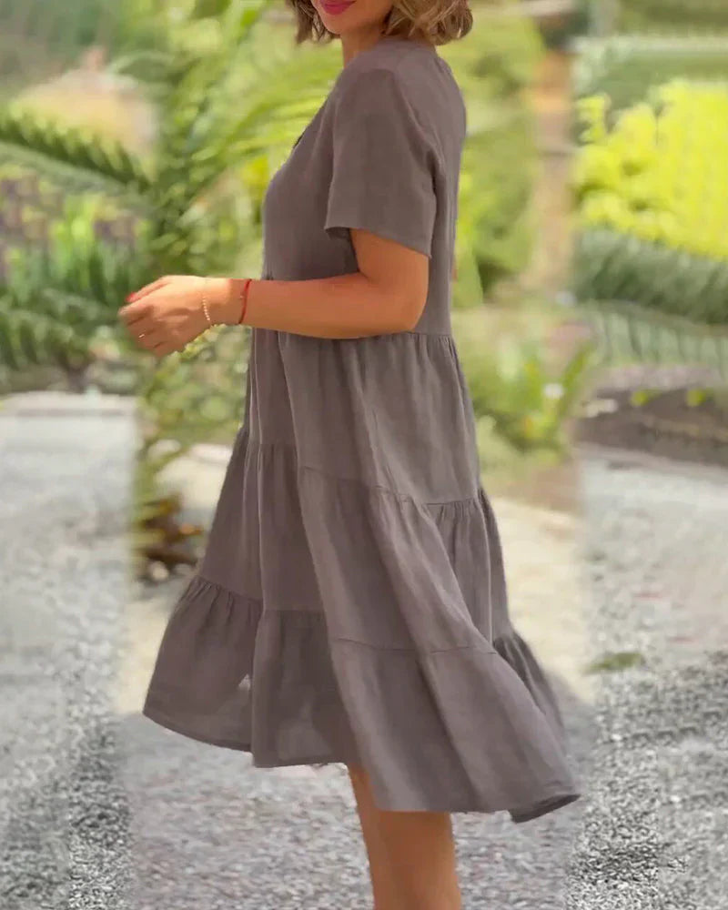 Robe en coton et lin avec décolleté en V