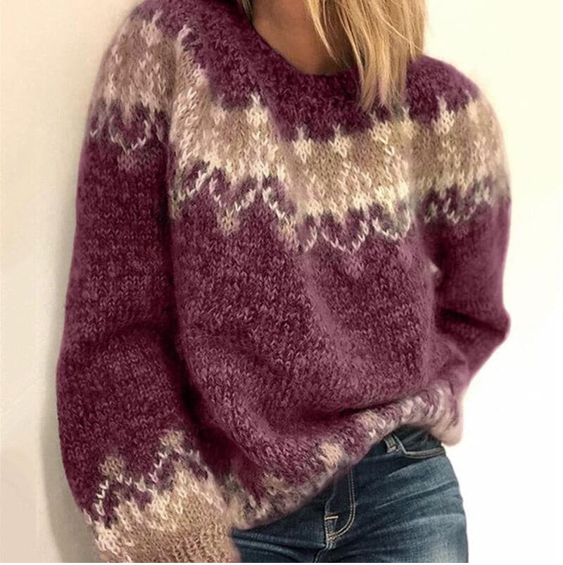 Maja - Pull en coton tricoté solide avec un beau motif