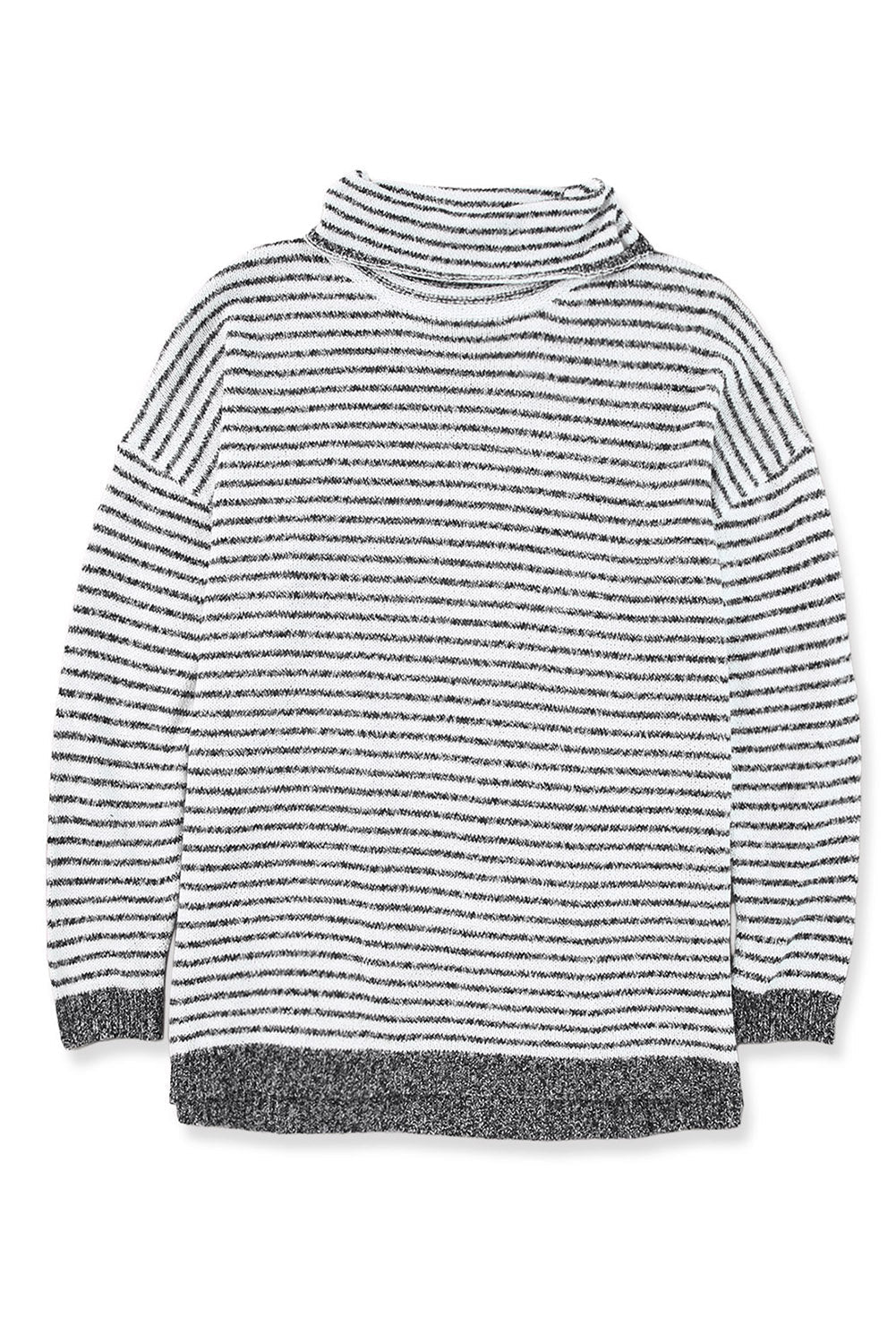Théa – Pull col roulé gris à rayures, ample et confortable