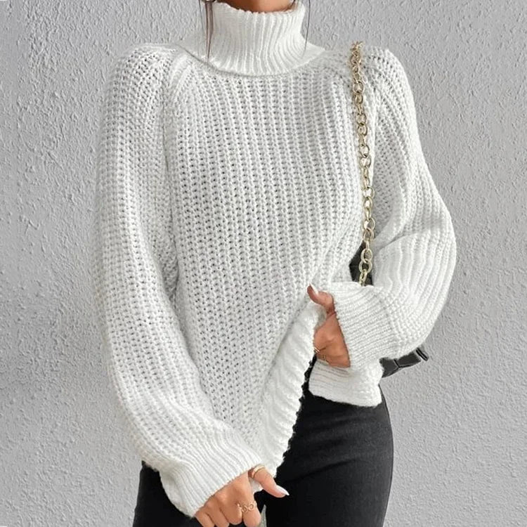 Violette – Pull rétro mi-long avec manches raglan et col montant, élégant et intemporel