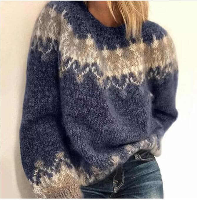 Maja - Pull en coton tricoté solide avec un beau motif