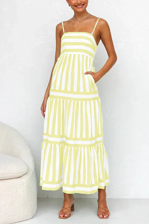 Lola - Maxi-robe rayée à bretelles spaghetti et rayures en blocs de couleur