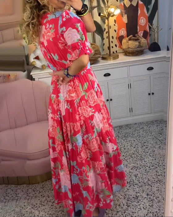 Mina - Robe à col en V avec imprimé floral