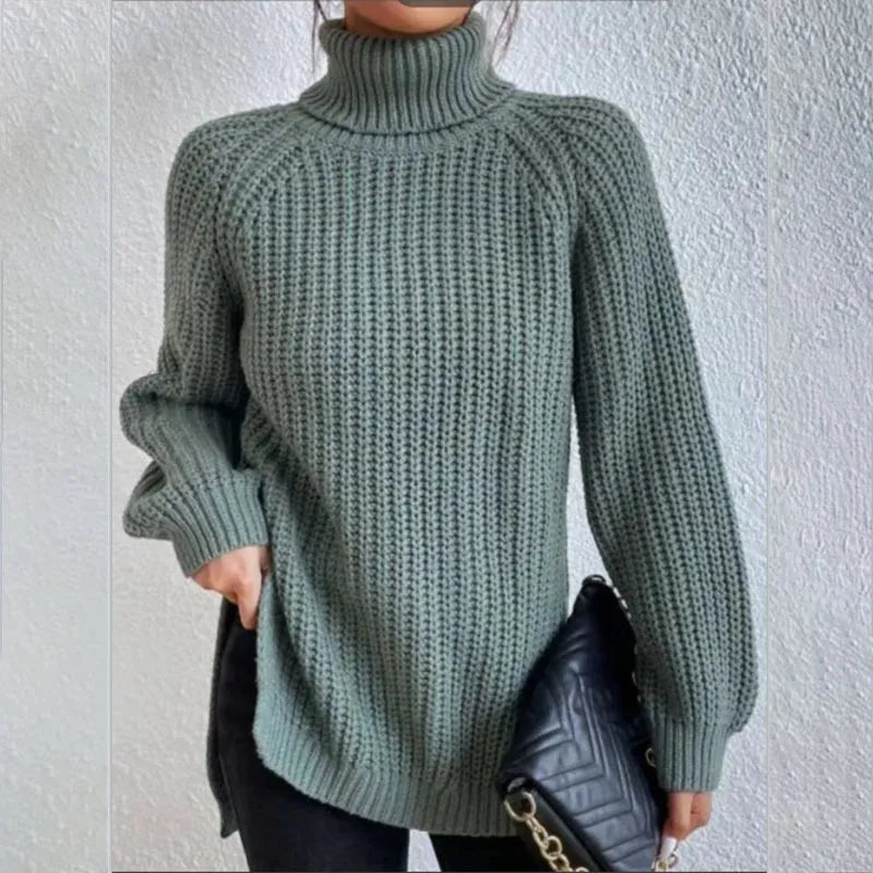 Pull-over à col roulé avec fente vert