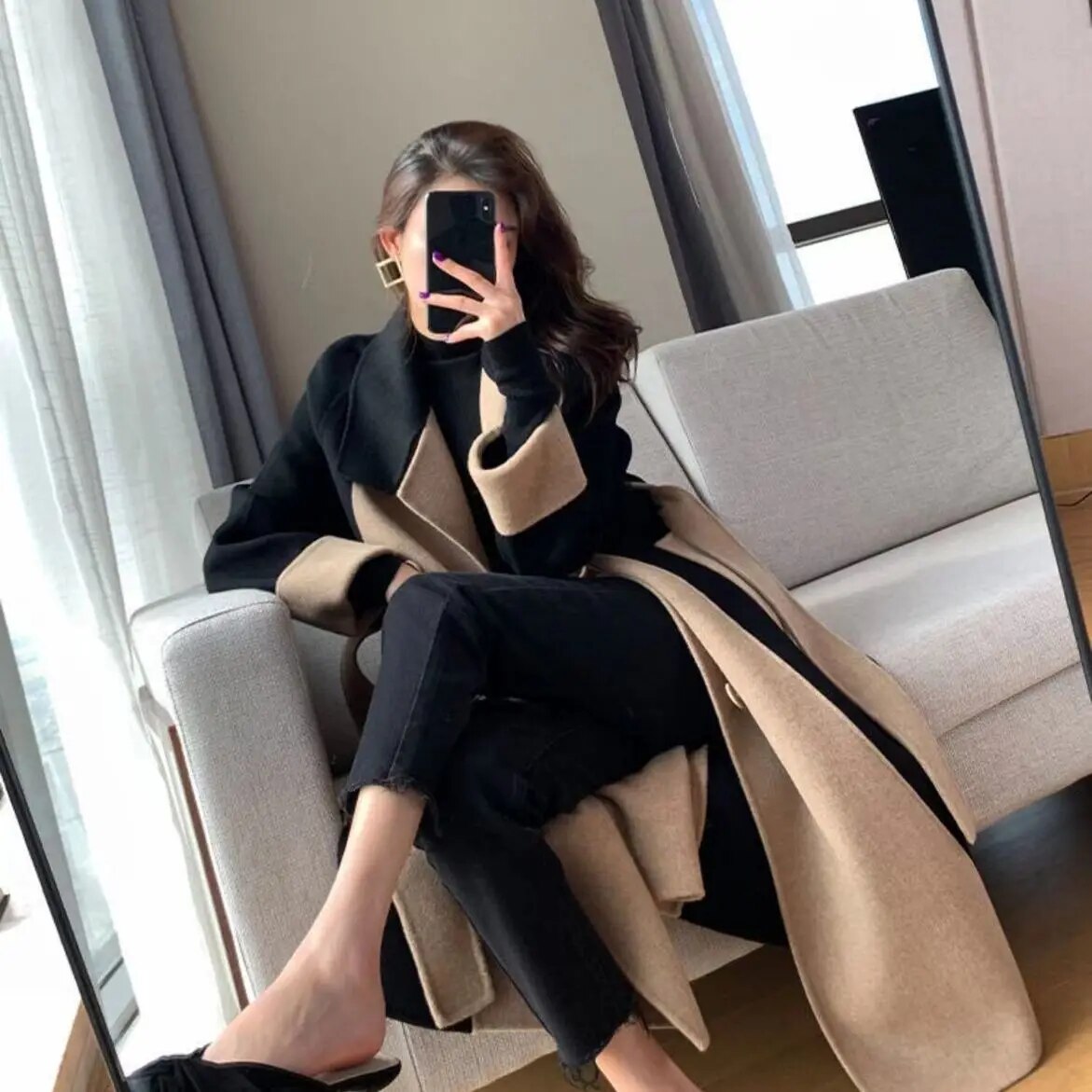 Fleur Rousse® | Manteau long élégant bicolore