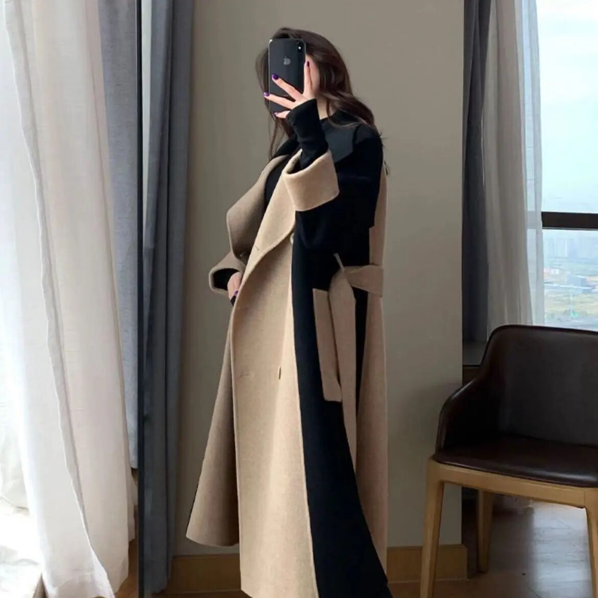 Fleur Rousse® | Manteau long élégant bicolore