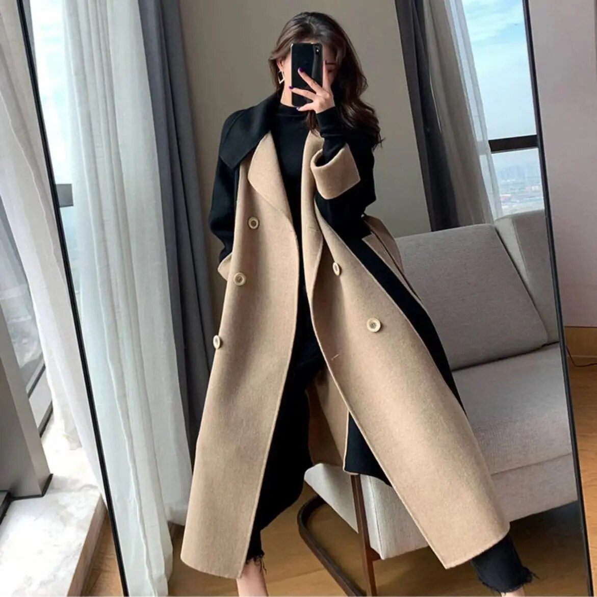 Fleur Rousse® | Manteau long élégant bicolore
