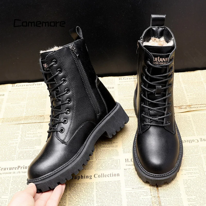 Camille – Bottes d'hiver en cuir noir, élégantes et durables
