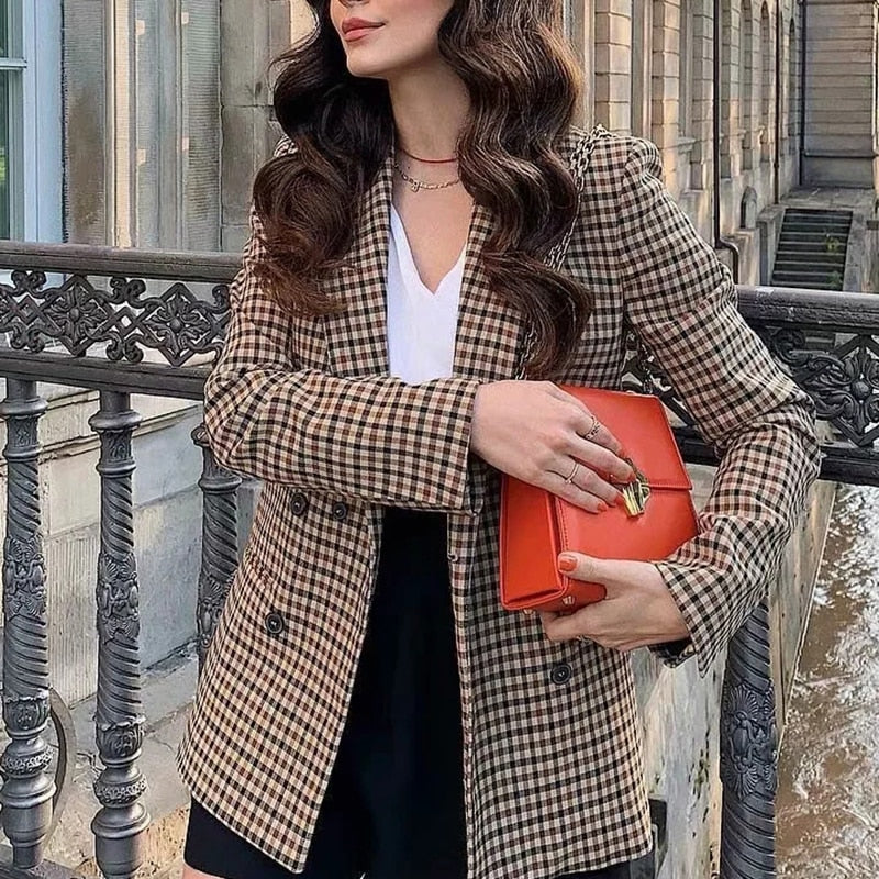 Blazer à manches longues à carreaux