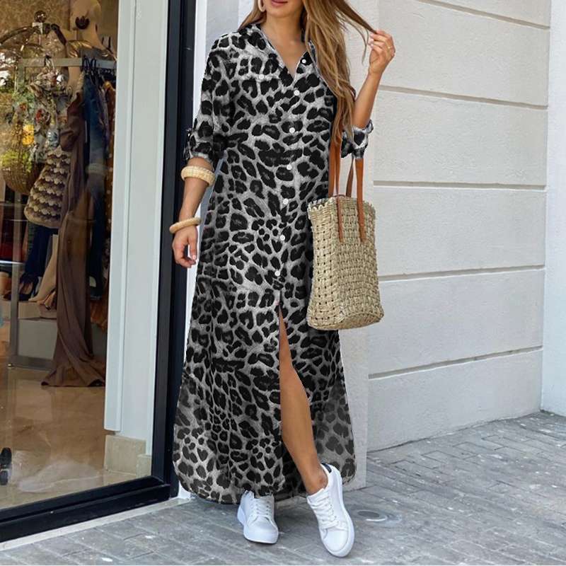 Eugénie – Robe imprimée léopard en coton et lin naturel