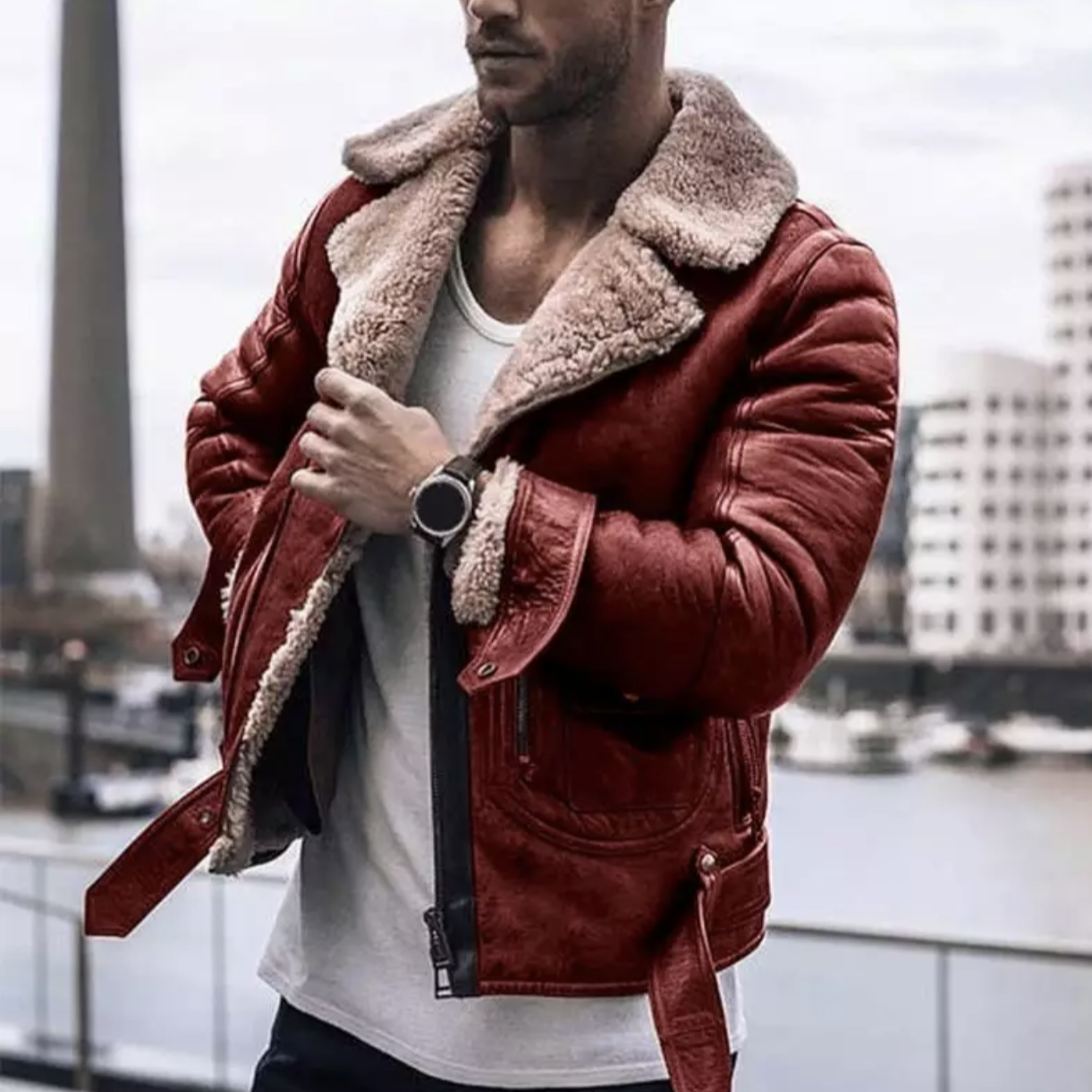 Xavier – Veste en cuir pour homme avec intérieur en laine chaude