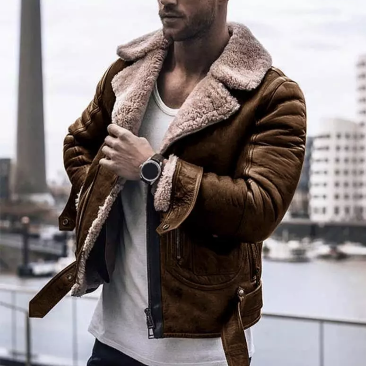Xavier – Veste en cuir pour homme avec intérieur en laine chaude