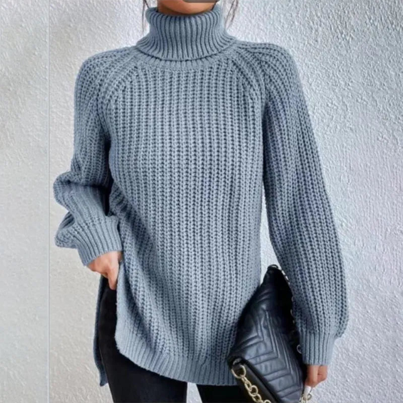 Pull-over à col roulé avec fente vert