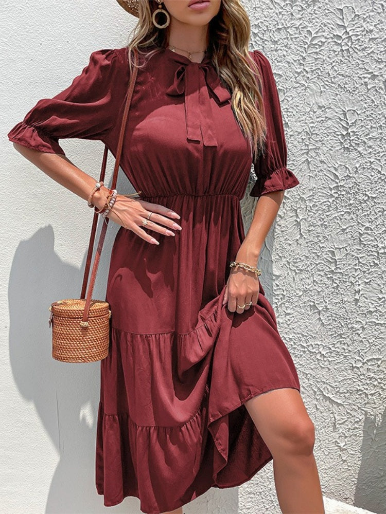 Bianca Robe unie avec nœud pour le printemps/été