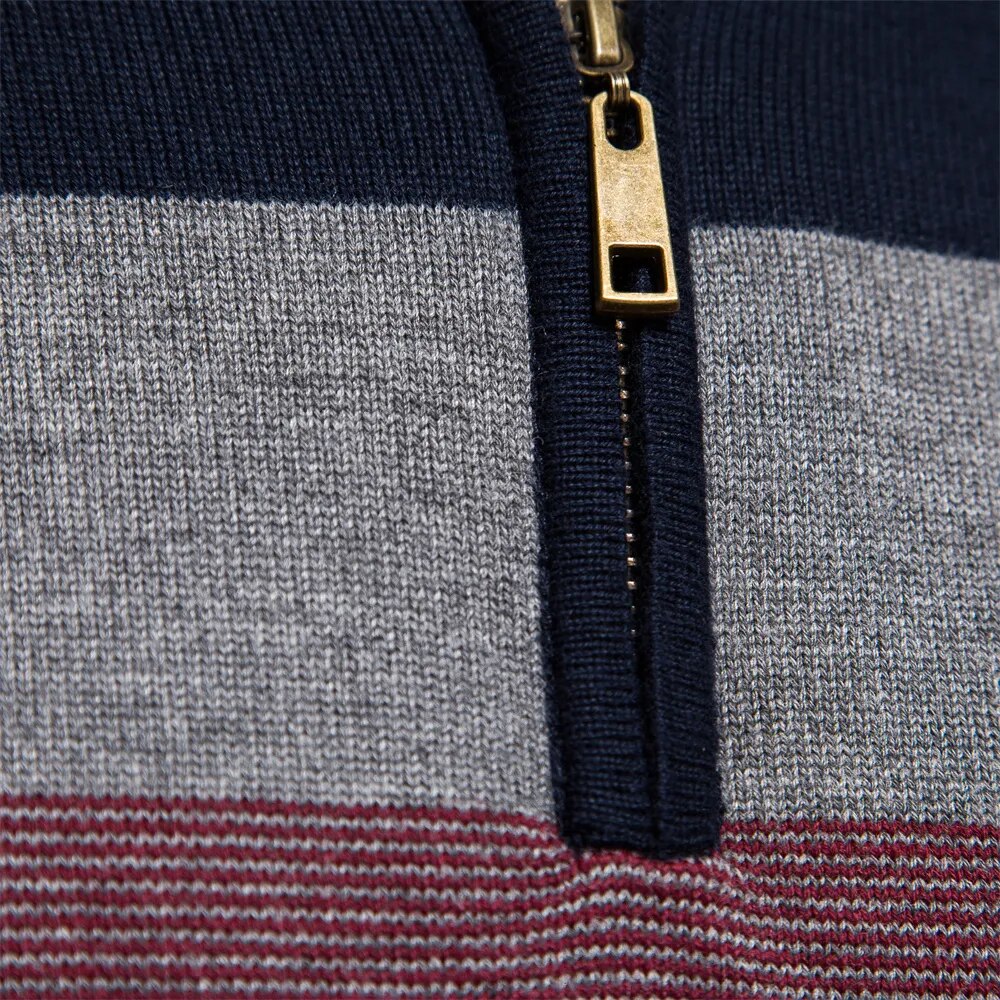 Gaspard – Pull ajusté pour hommes avec rayures et fermeture éclair, élégant et moderne