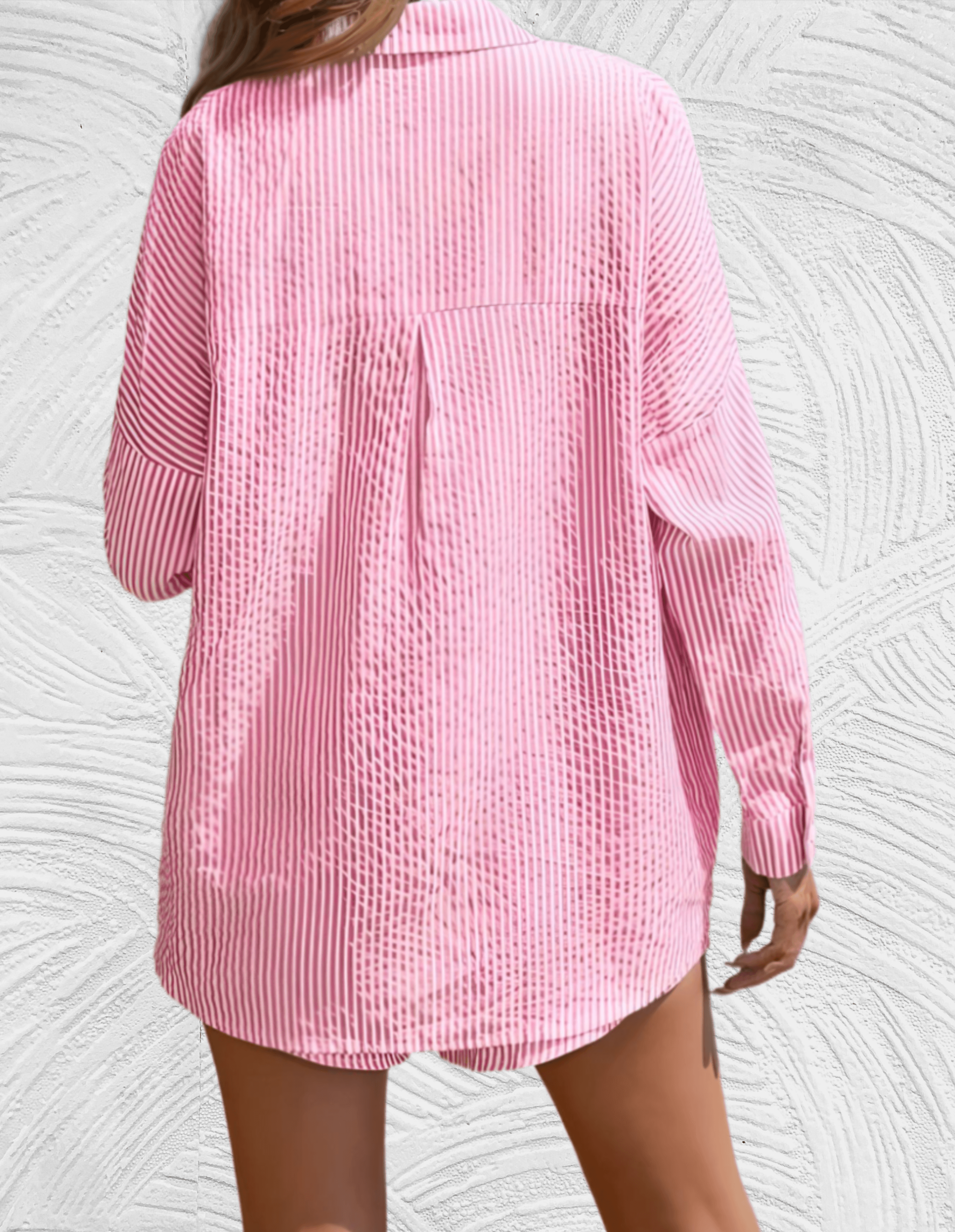 2-delige set met gestreept design met los poloshirt en bijpassende short met hoge taille en zijzakken