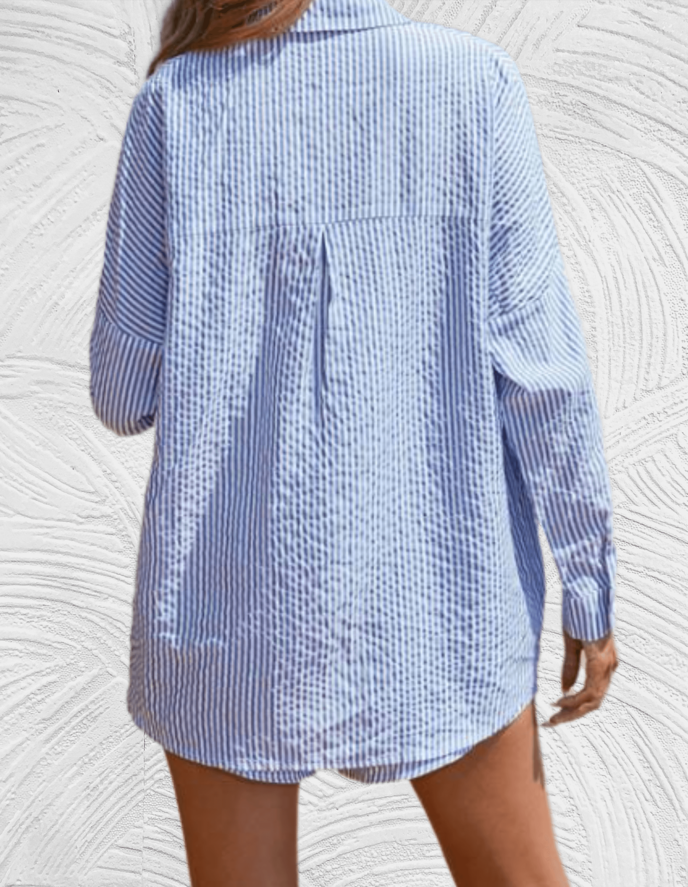 2-delige set met gestreept design met los poloshirt en bijpassende short met hoge taille en zijzakken