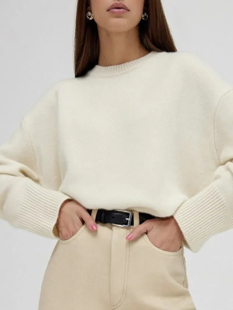 Camille – Pull chaud en maille avec col rond, idéal pour l'hiver