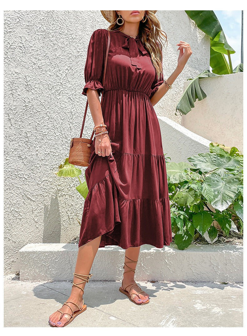 Bianca Robe unie avec nœud pour le printemps/été