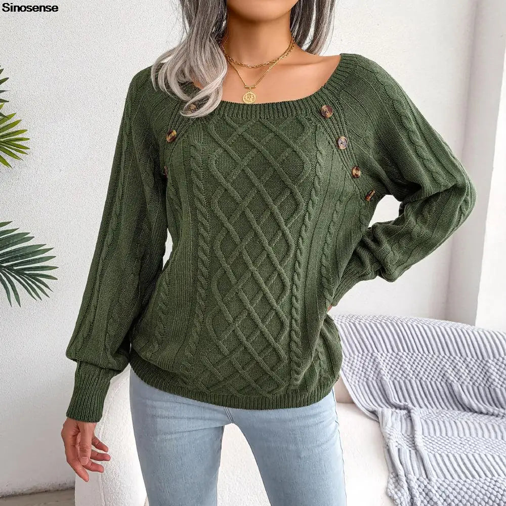 Céline – Pull en maille avec encolure carrée, élégant et intemporel