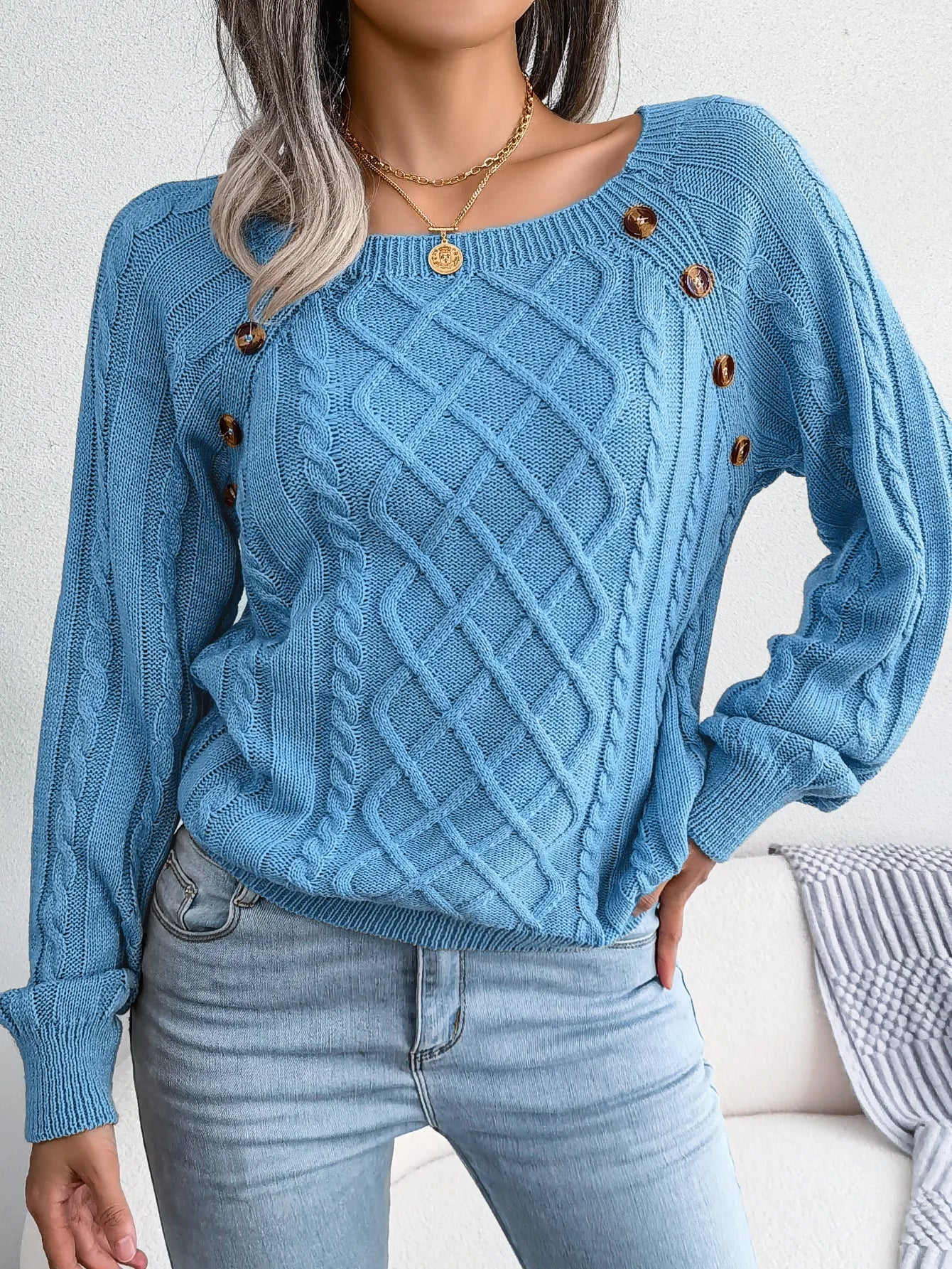 Céline – Pull en maille avec encolure carrée, élégant et intemporel