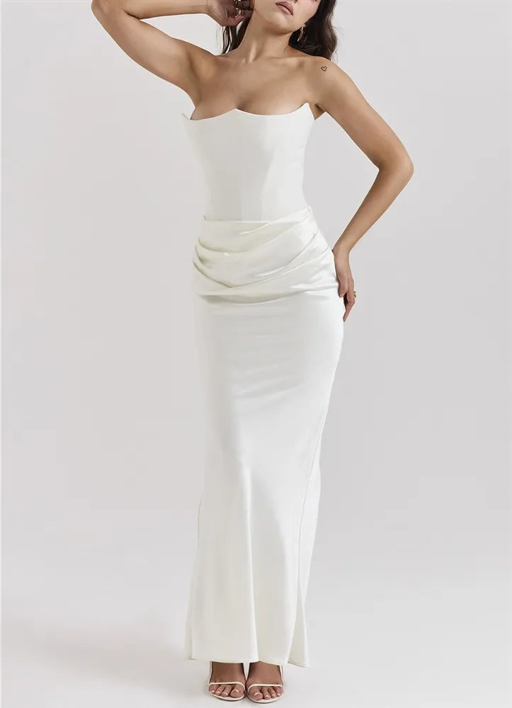 Robe Longue Moulante Sans Bretelles blanc