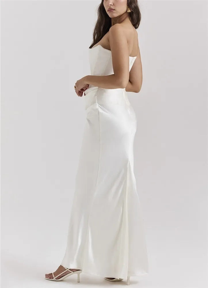 Robe Longue Moulante Sans Bretelles blanc