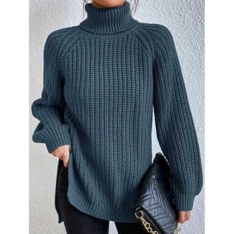 Pull-over à col roulé avec fente vert