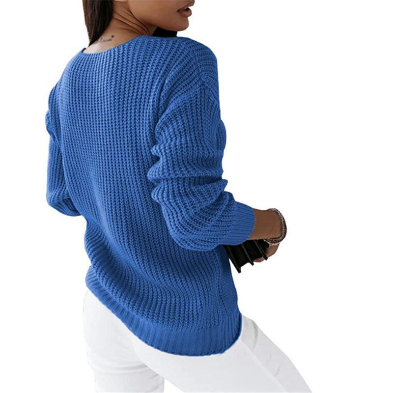 Marlène – Pull féminin à col en V, élégant et intemporel