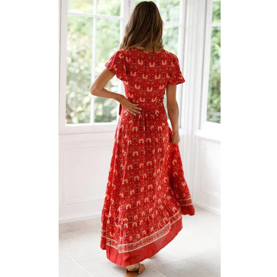 Teri | Robe élégante à taille haute pour femmes | Rouge