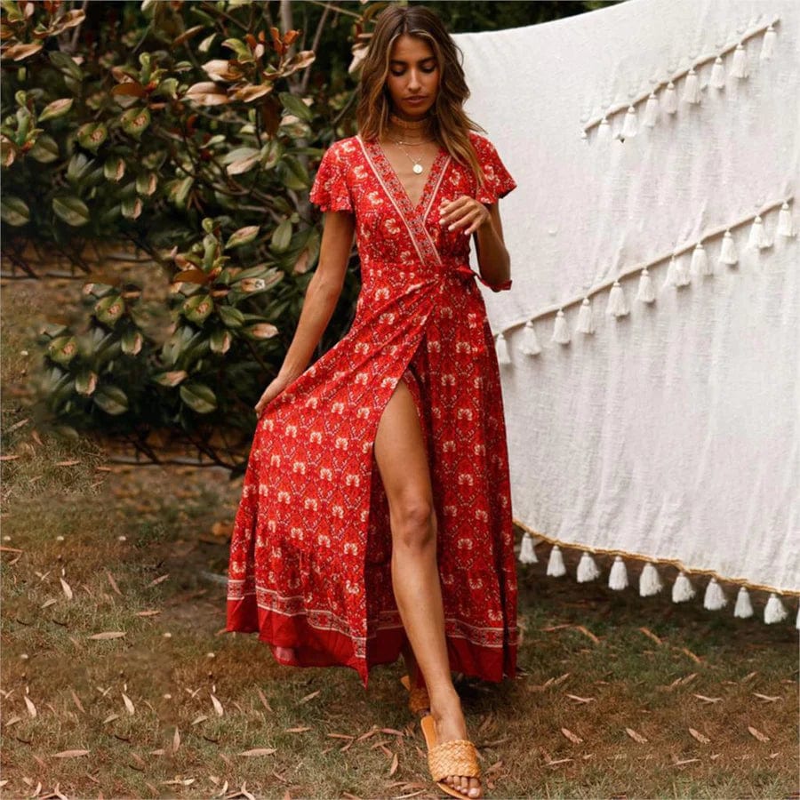 Teri | Robe élégante à taille haute pour femmes | Rouge