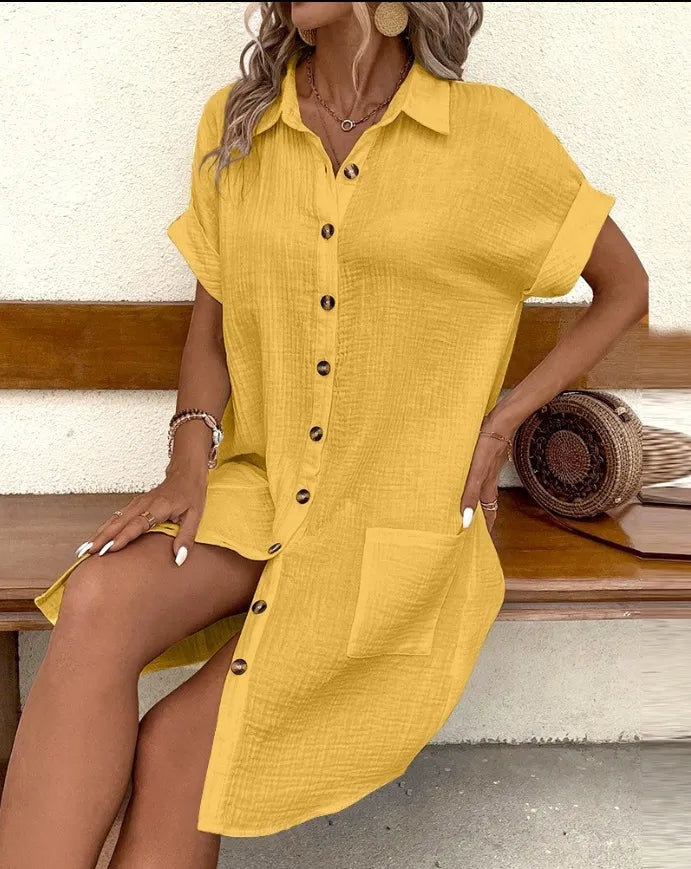 Robe Chemise d'Été à Manches Courtes vert