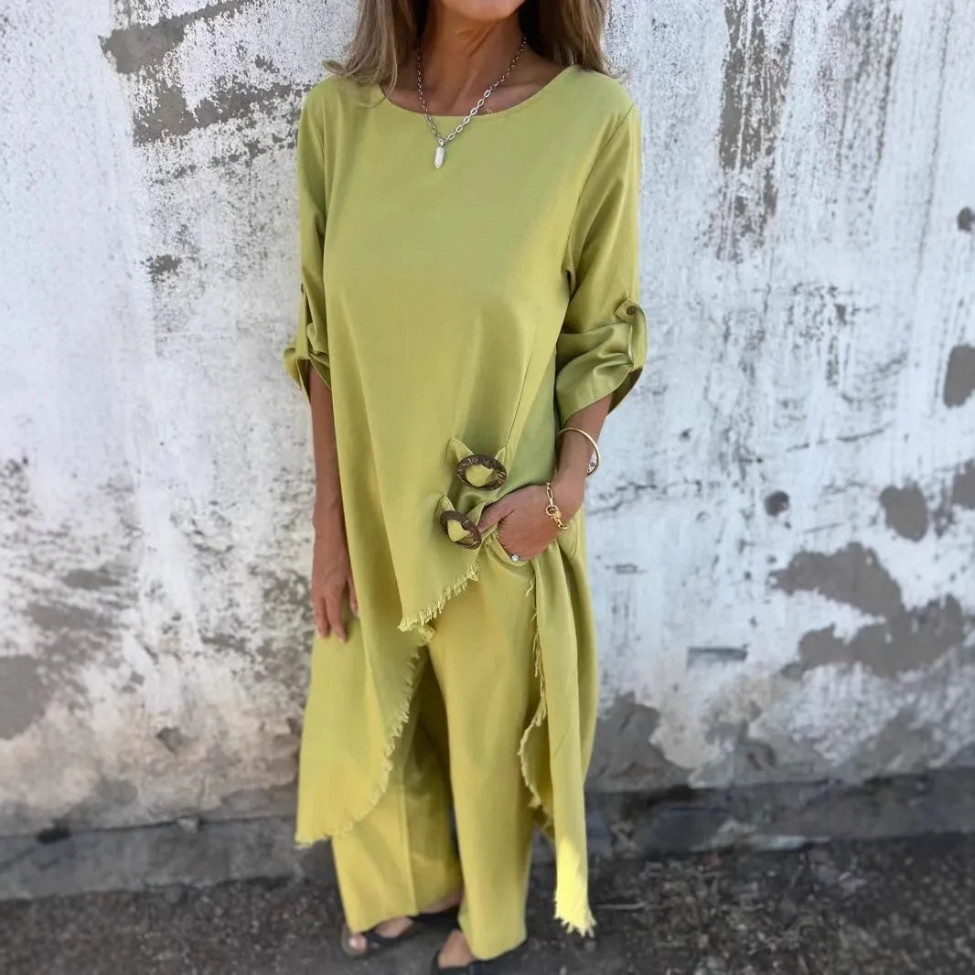 Ensemble Élégant Ample avec Boutons Métalliques noir
