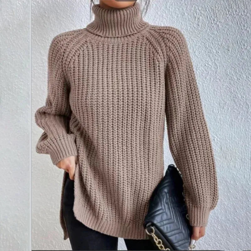 Pull-over à col roulé avec fente vert