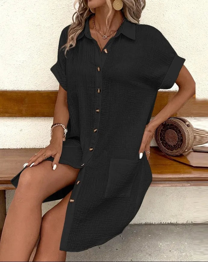 Robe Chemise d'Été à Manches Courtes vert