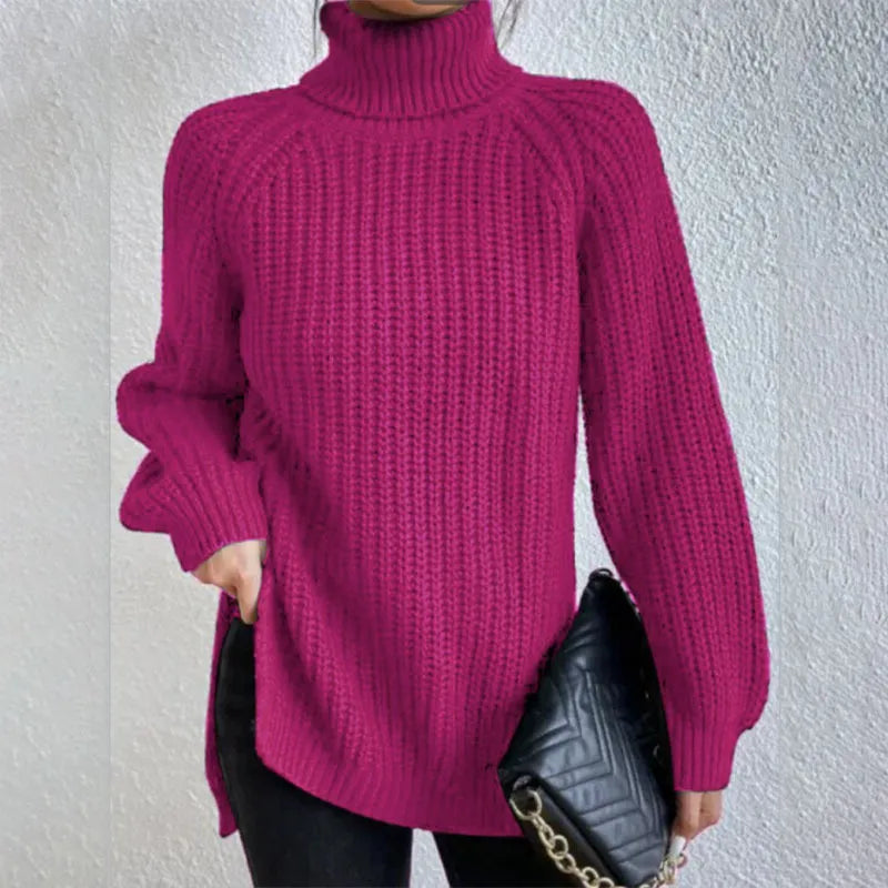 Pull-over à col roulé avec fente vert