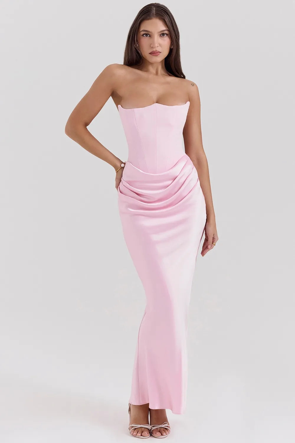 Robe Longue Moulante Sans Bretelles blanc