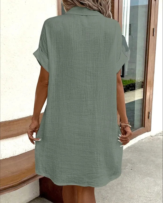 Robe Chemise d'Été à Manches Courtes vert
