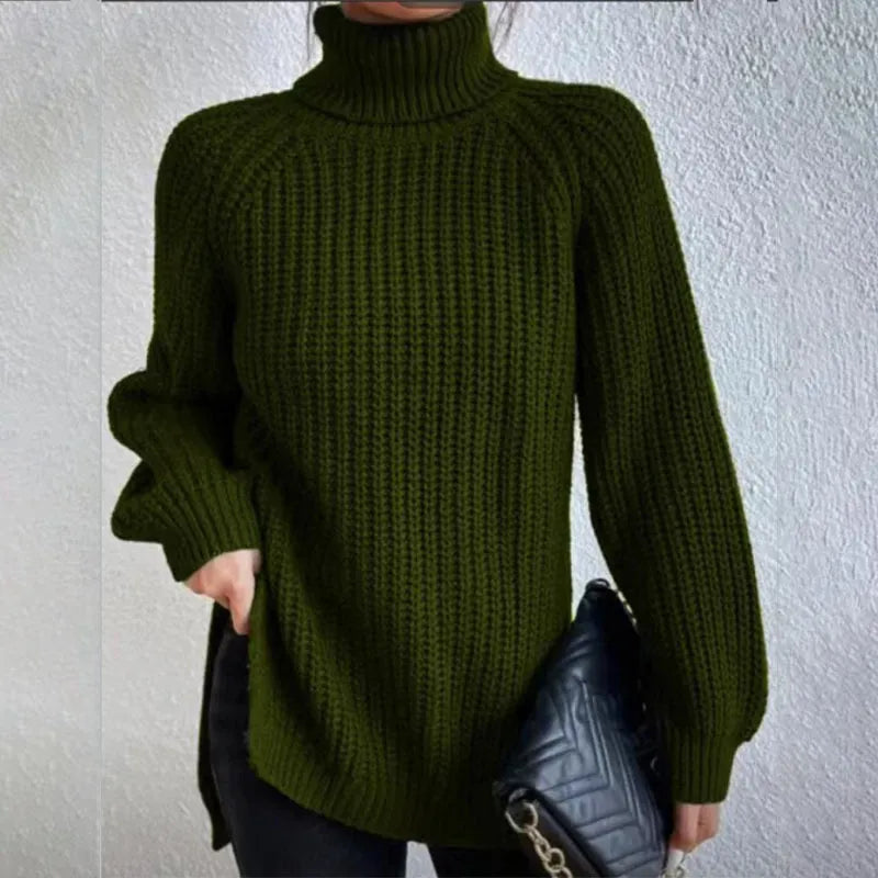 Pull-over à col roulé avec fente vert