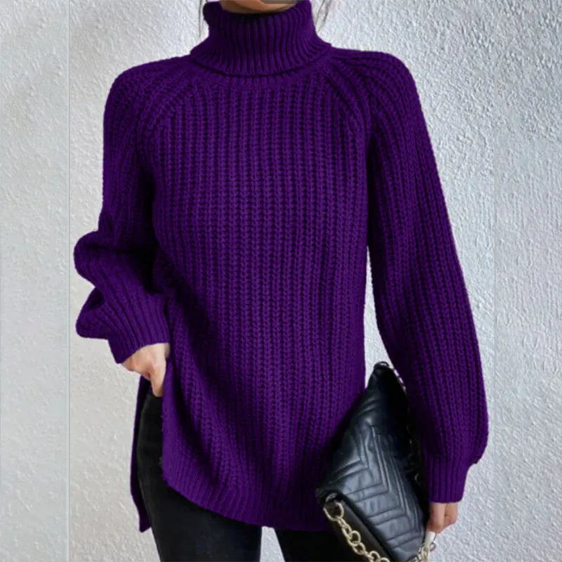 Pull-over à col roulé avec fente vert