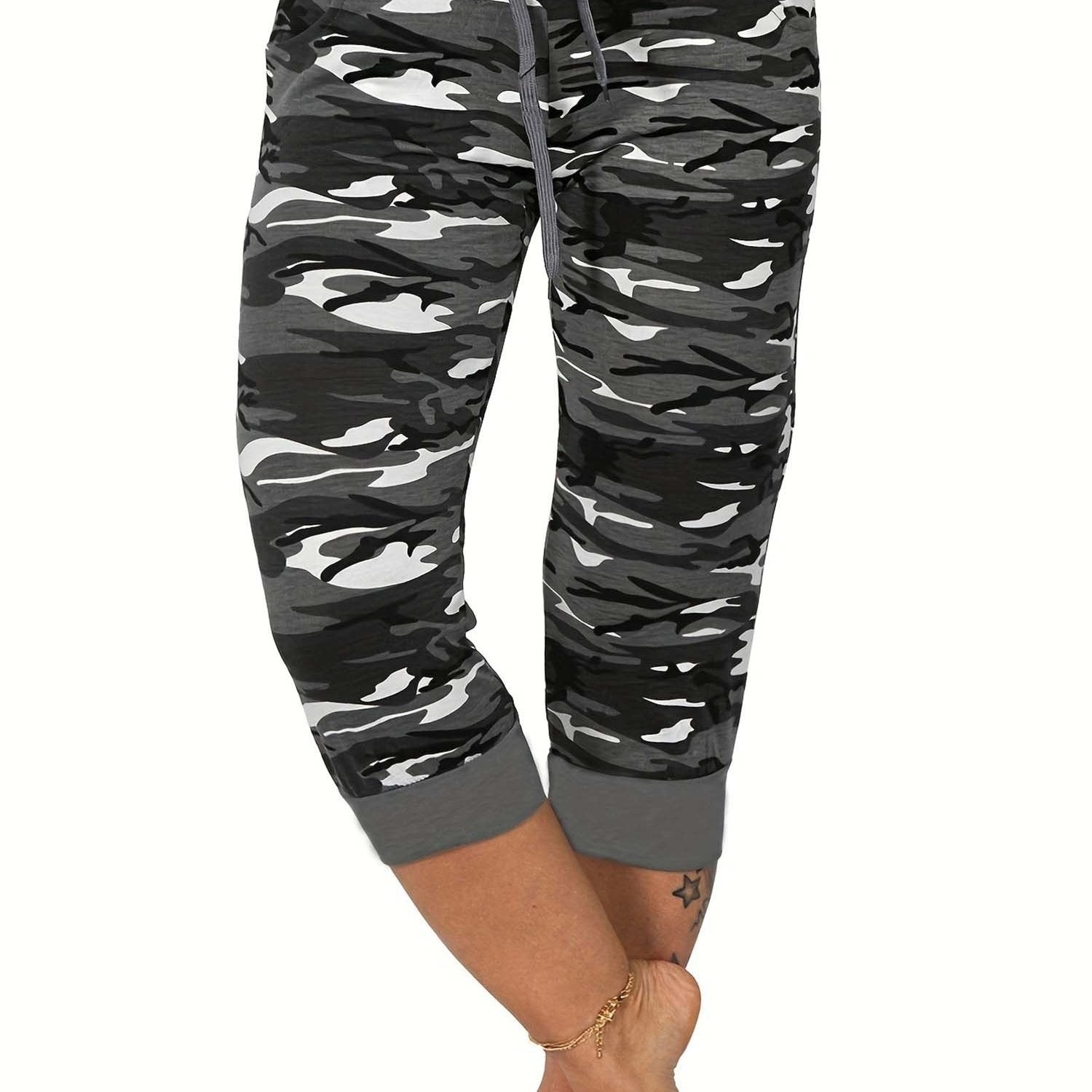 Nathalie - Leggings Capri Camouflage avec Cordon de Serrage